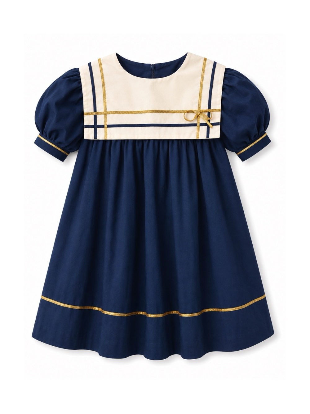 Little Star Blue Gold White Sailor Vintage Inspired Puff Sleeve Dress Girls 4